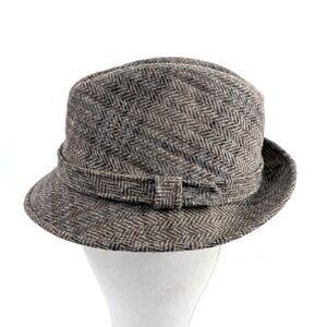 Dobbs Fedora Hat Brown Herringbone Wool Tweed Fifth Avenue New York Size 7 1/4
